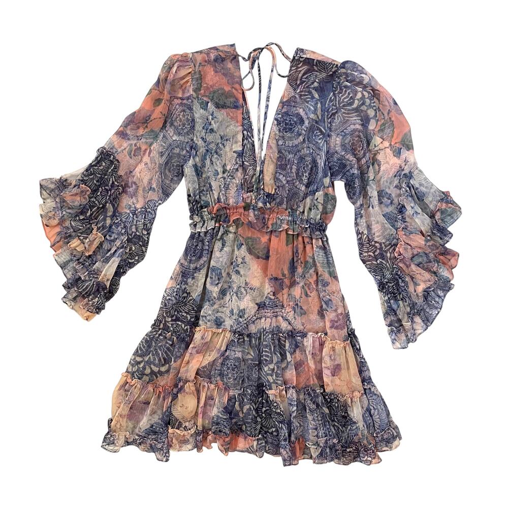 Misa Los Angeles Yasemin Butterfly Sleeve Babydoll Dress - Pink Blue - Size M - Picture 4 of 7